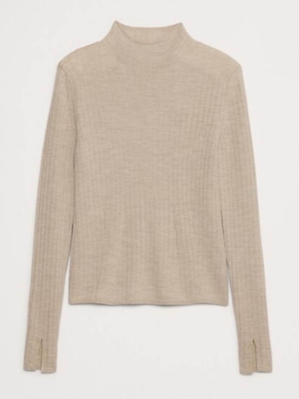 Banana Republic Ribbed Merino Mock Neck Sweater Heather Oatmeal Small Pullover